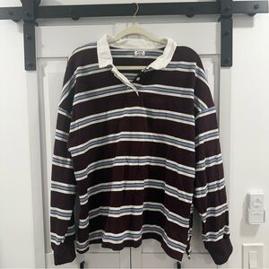 Cotton On Maroon and Blue Striped Polo